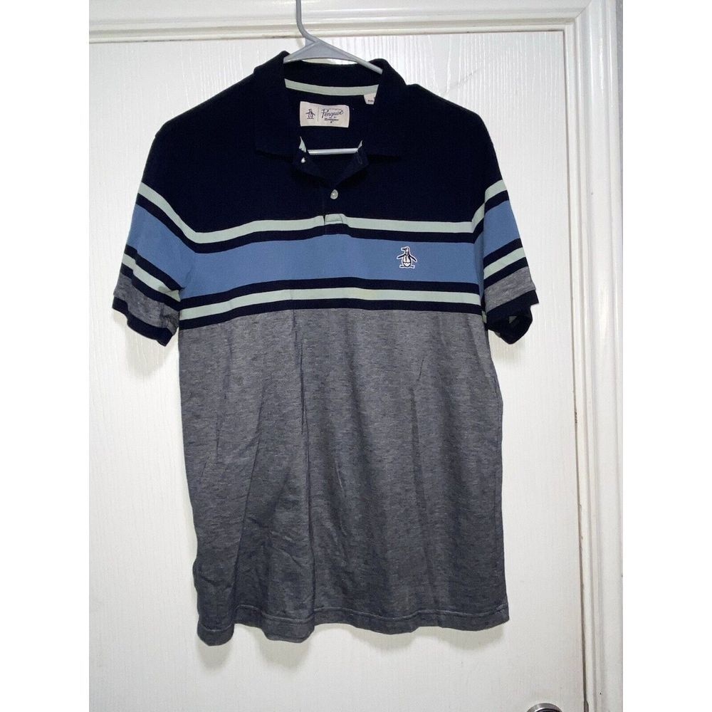 Penguin by Munsingwear Classic Fit Color Black Blue Polo Shirt Mens  Size Medium